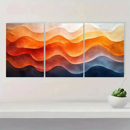 3pcs Brown Geometric Waves Abstract S    Wall Art Set Canvas Framed 60x90cm - High Quality Print 100% Australian Made Wall Canvas Ready to Hang - Bella Home Decor