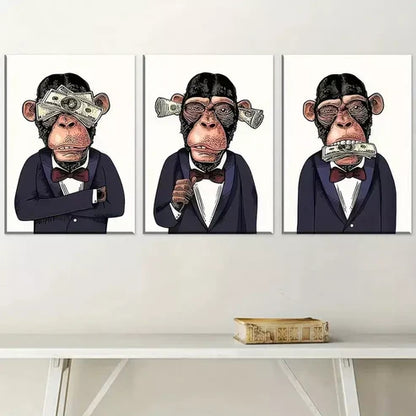 3pcs Modern Aesthetic Fashion Monkey Gentleman Canvas Unframed - High Quality Print 100% Australian Made Wall Canvas