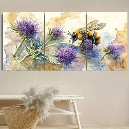 3pcs Vibrant Floral and Insect Scene, Wooden Wall Art Set Canvas Unframed - High Quality Print 100% Australian Made Wall Canvas - Bella Home Decor