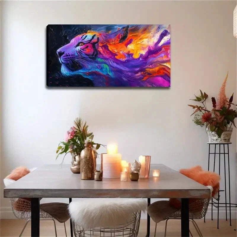 Fiery Tiger Head Modern Décor Wall Art Canvas Office Home Room Framed 120x60cm - Bella Home Decor