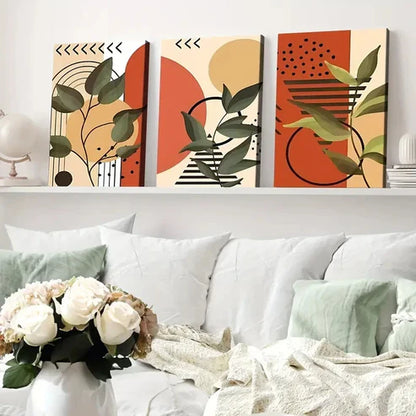 3pcs Modern Art Plants Linear Terracotta Tones Wall Art Set Canvas Unframed - High Quality Print 100% Australian Made Wall Canvas