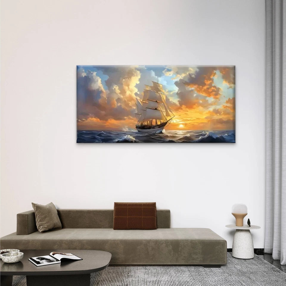 Ocean Sail Ship Vessel Wall Art Canvas Office Home Room Framed 120x60cm