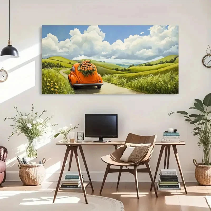 Blue Sky White Clouds Vintage Wall Art Canvas Office Home Room Framed 120x60cm