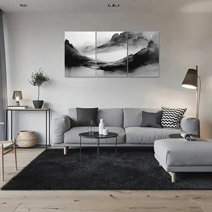3pcs Abstract Black & White Landscape Metal Print Ready to Hang Art - Bella Home Decor