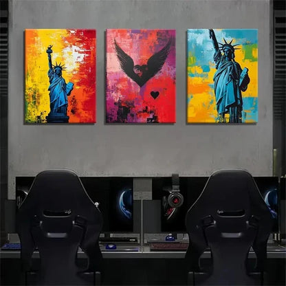 3pcs Statue of Liberty Graffiti Vibrant Perfect Wall Art Canvas Unframed – High Quality Print 100% Australian Made Wall Canvas