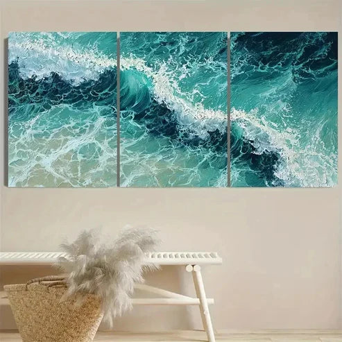 3pcs Green On Canvas, Green Ocean Wall Art Set Canvas Unframed - High Quality Print 100% Australian Made Wall Canvas