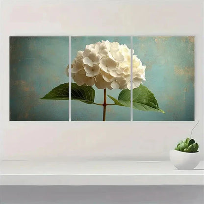 3pcs White Hydrangea L Wall Art Set Canvas Unframed - High Quality Print 100% Australian Made Wall Canvas