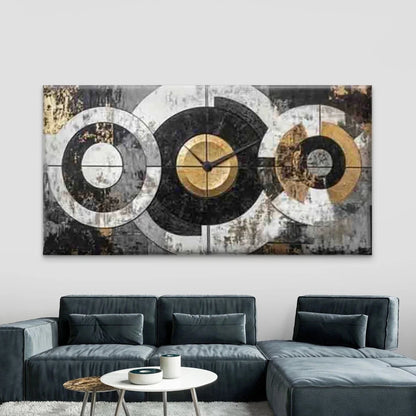 Abstract Wall Clock Geometric Wall Art Canvas Office Home Room Framed 120x60cm