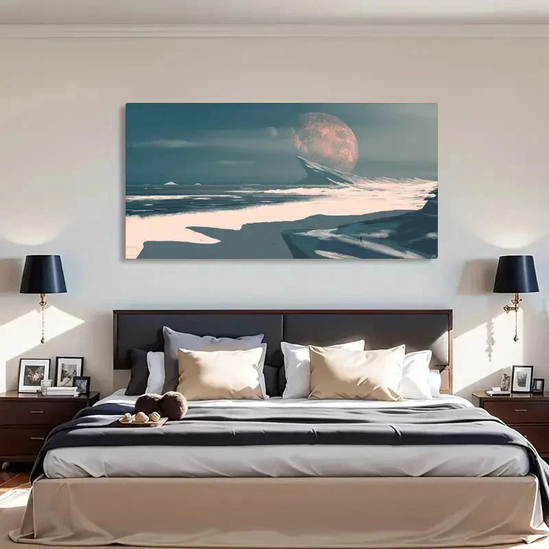 Moonlit Ocean & Seaside Décor Wall Art Canvas Office Home Room Framed 120x60cm - Bella Home Decor