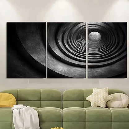 3pcs Monochrome Abstract Circular Swirling Metal Print Ready to Hang Art - Bella Home Decor