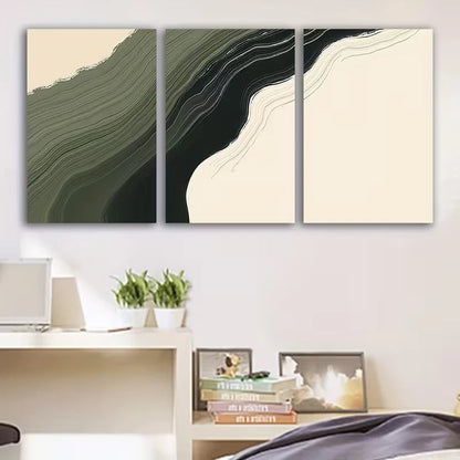 3pcs Green Black Abstract Wave Painting Wall Art Set Canvas Framed 40x60cm - High Quality Print 100% Australian Made Wall Canvas Ready to Hang