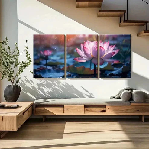 3pcs Fantasy Flower Beautiful Lotus Water Lily Wall Art Set Canvas Unframed - High Quality Print 100% Australian Made Wall Canvas