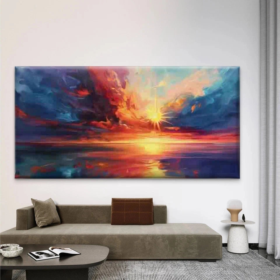 Vibrant Sunset Ocean Wall Art Canvas Office Home Room Framed 120x60cm