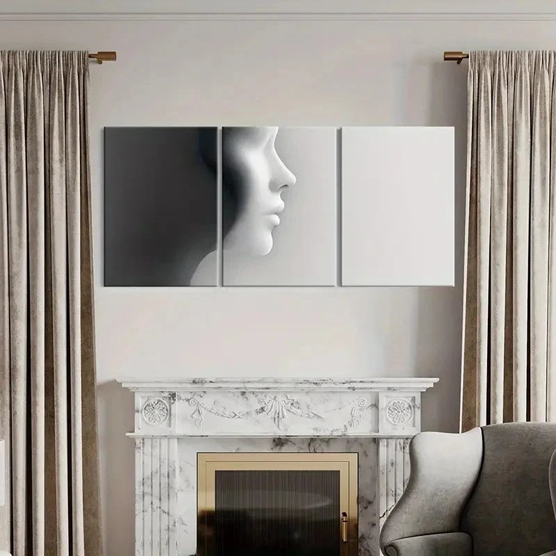 3pcs Black & White Abstract Profile Silhouette  Wall Art Set Canvas Framed 40x60cm - High Quality Print 100% Australian Made Wall Canvas Ready to Hang - Bella Home Decor