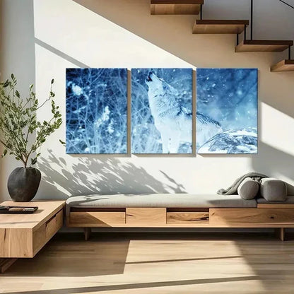 3pcs Wolf Howling In The Snow Decoration Wall Art Set Canvas Unframed - High Quality Print 100% Australian Made Wall Canvas