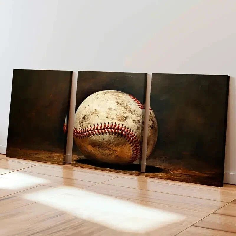 3pcs Abstract Aesthetic Baseball Decor  Wall Art Set Canvas Framed 60x90cm - High Quality Print 100% Australian Made Wall Canvas Ready to Hang - Bella Home Decor