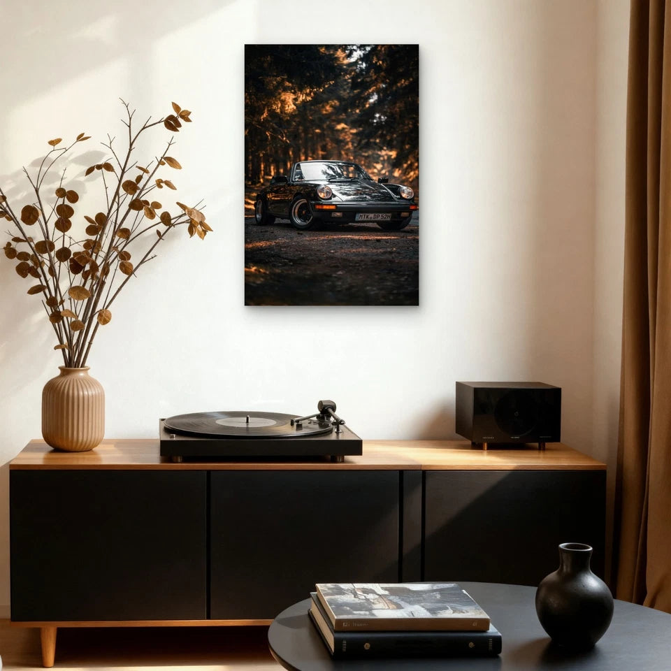 Classic Porsche 911 Targa Car Forest Dirt Road 40x60cm Print Ready to Hang