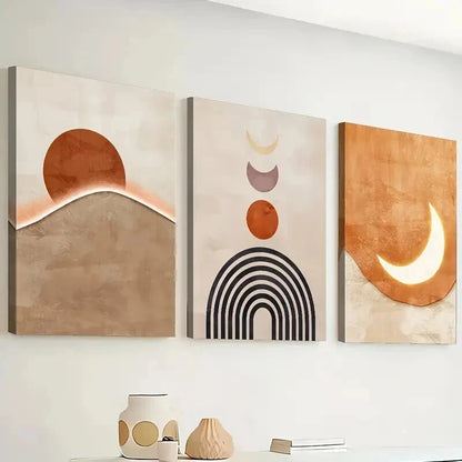 3pcs Orange Minimalist Bohemian Perfect Wall Art Set Canvas Framed 50x70cm - High Quality Print 100% Australian Made Wall Canvas Ready to Hang - Bella Home Decor