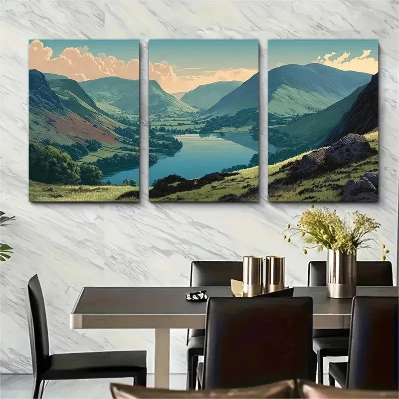 3pcs Lake District Landscape Decor Perfect Wall Art Set Canvas Framed 50x70cm - High Quality Print 100% Australian Made Wall Canvas Ready to Hang