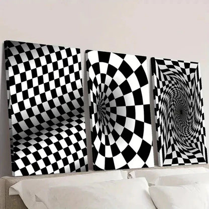 3pcs Black and White Optical Illusion Swirl Wall Art Canvas Unframed – High Quality Print 100% Australian Made Wall Canvas - Bella Home Decor