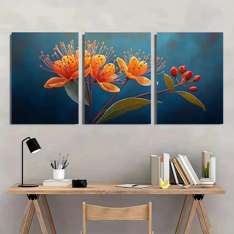 3pcs Myrtle Flower Nature Perfect Wall Art Set Canvas Framed 60x90cm - High Quality Print 100% Australian Made Wall Canvas Ready to Hang
