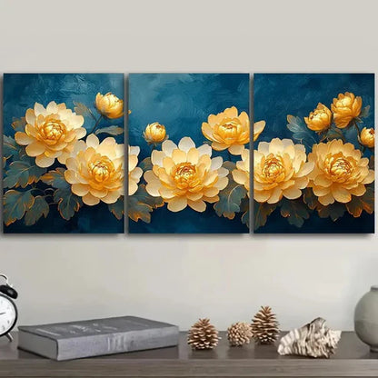 3pcs Golden chrysanthemums Wall Art Set Canvas Unframed - High Quality Print 100% Australian Made Wall Canvas - Bella Home Decor