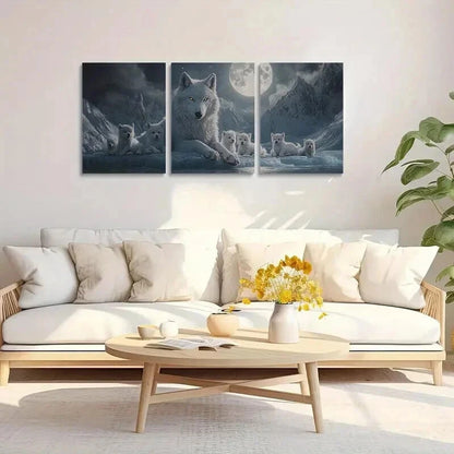 3pcs Majestic White Wolf with Yellow Eyes Wall Art Set Canvas Framed 60x90cm - High Quality Print 100% Australian Made Wall Canvas Ready to Hang