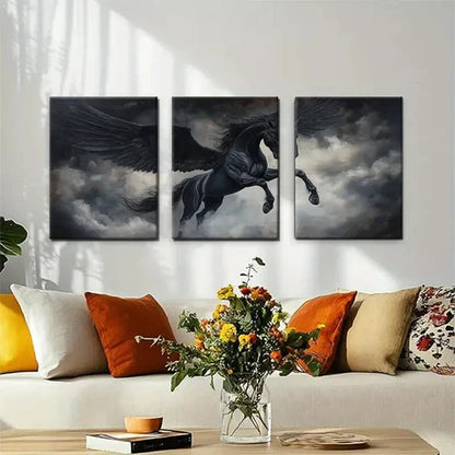 3pcs Winged Horse Soaring Through Stormy Perfect Wall Art Canvas Unframed - High Quality Print 100% Australian Made Wall Canvas