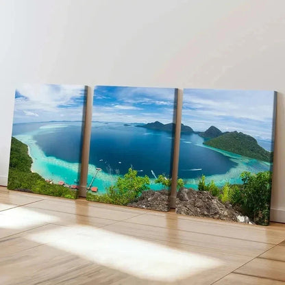 3pcs Lake Mountain & Island Modern Wall Art Set Canvas Framed 60x90cm - High Quality Print 100% Australian Made Wall Canvas Ready to Hang