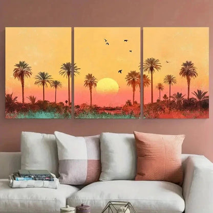 3pcs Vibrant Sunset Artwork Botanical Perfect Wall Art Set Canvas Framed 60x90cm - High Quality Print 100% Australian Made Wall Canvas Ready to Hang