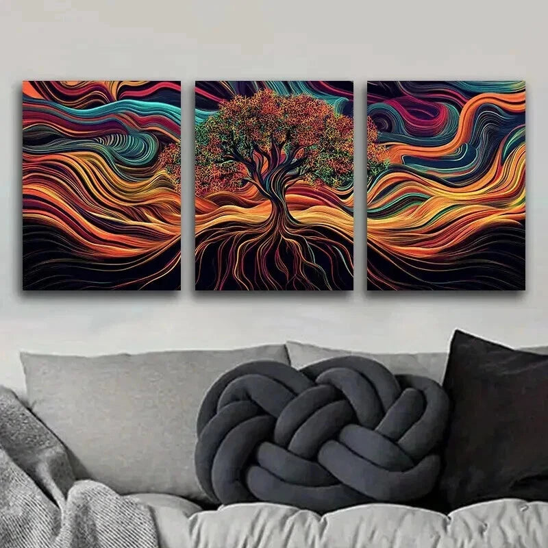 3pcs Psychedelic Tree Of Life Design Wall Art Set Canvas Framed 50x70cm - High Quality Print 100% Australian Made Wall Canvas Ready to Hang - Bella Home Decor