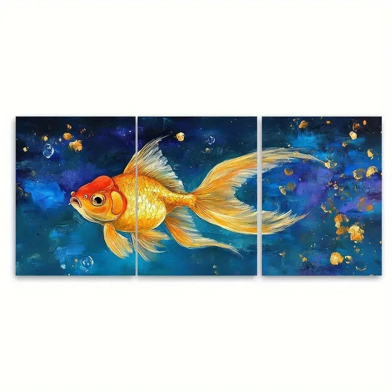 3pcs Goldfish Painting, Fish F   Wall Art Set Canvas Framed 50x70cm - High Quality Print 100% Australian Made Wall Canvas Ready to Hang - Bella Home Decor