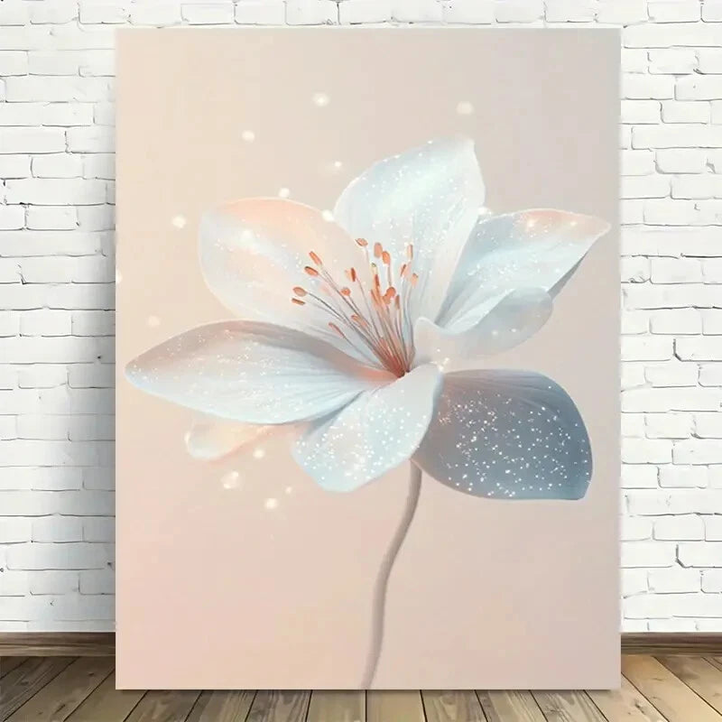 Beautiful Elegant White Flower Painting 40x60cm Metal Print Ready to Hang - Bella Home Decor