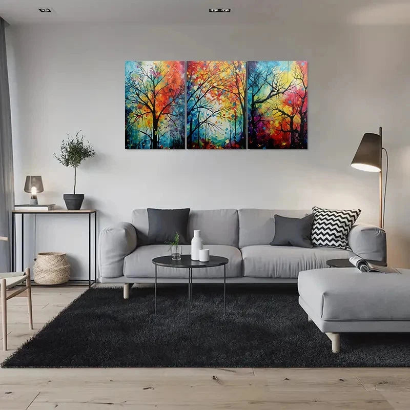 3pcs Abstract Tree Colourful Modern Metal Print Ready to Hang Art - Bella Home Decor