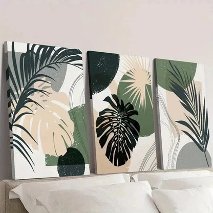 3pcs Boho Green Beige Gray Plant Wall Art Canvas Unframed – High Quality Print 100% Australian Made Wall Canvas - Bella Home Decor