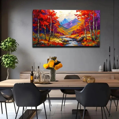 Autumn Red Leaves Romantic Wall Art Canvas Office Home Room Framed 120x60cm