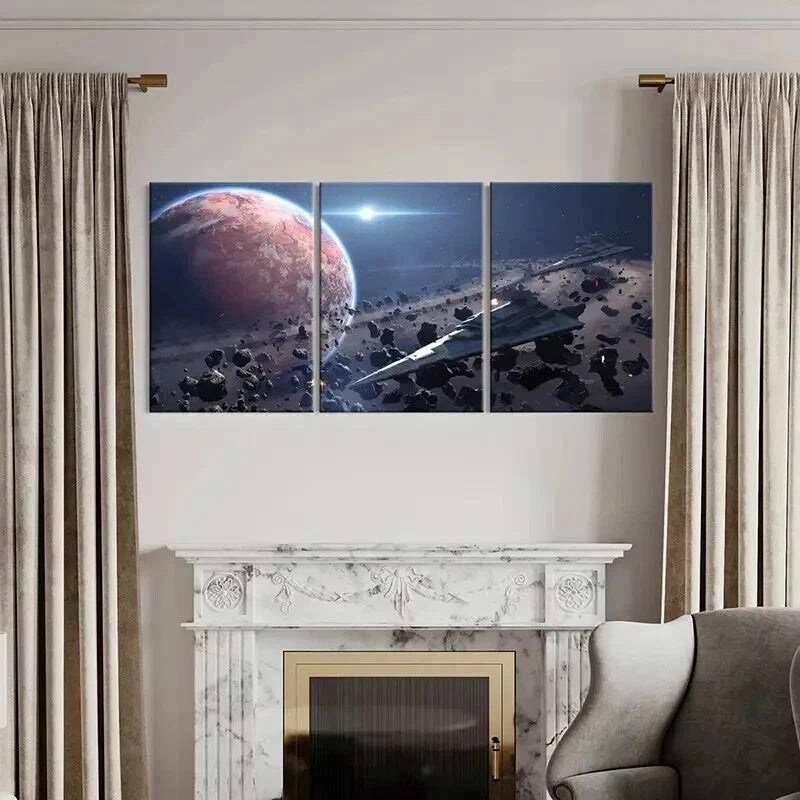3pcs Sci-Fi Movie Spaceships Space & Meteorite Wall Art Set Canvas Framed 60x90cm - High Quality Print 100% Australian Made Wall Canvas Ready to Hang - Bella Home Decor