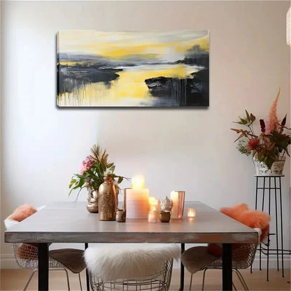 Yellow Theme Turned Sky Bclack Wall Art Canvas Office Home Room Framed 120x60cm - Bella Home Decor