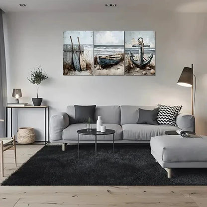 3pcs Beach Scene Nautical Seashells Wall Art Canvas Unframed - High Quality Print 100% Australian Made Wall Canvas - Bella Home Decor