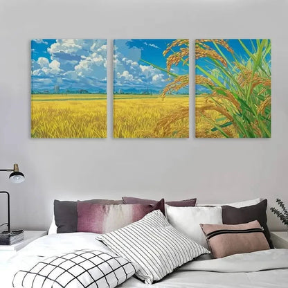 3pcs Vibrant Sunflower & Wheat Field Scene   Wall Art Set Canvas Framed 60x90cm - High Quality Print 100% Australian Made Wall Canvas Ready to Hang