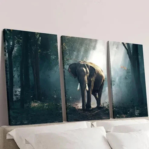 3pcs Elephant in Dark Forest Decoration Wall  Art Set Canvas Unframed - High Quality Print 100% Australian Made Wall Canvas