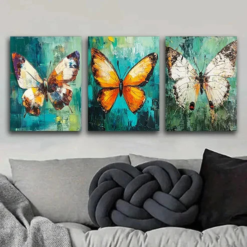 3pcs Butterfly Painting Waterproof Colorful Wall Art Set Canvas Unframed - High Quality Print 100% Australian Made Wall Canvas - Bella Home Decor