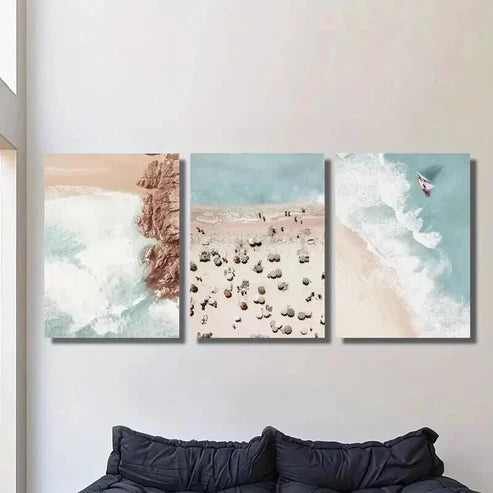 3pcs Beach Aerial Scene Landscape Theme Wall Art Canvas Unframed - High Quality Print 100% Australian Made Wall Canvas - Bella Home Decor