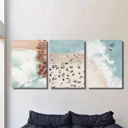 3pcs Beach Aerial Scene Landscape Theme Wall Art Canvas Unframed - High Quality Print 100% Australian Made Wall Canvas - Bella Home Decor