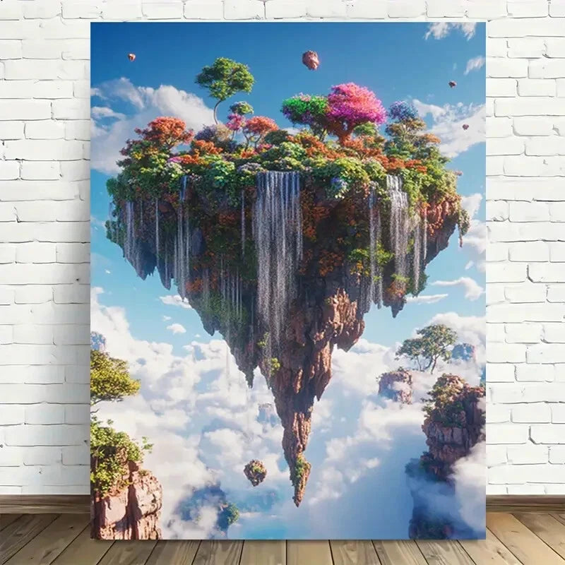 Beautiful Fantasy Floating Island Modern Painting 40x60cm Metal Print Ready to Hang - Bella Home Decor