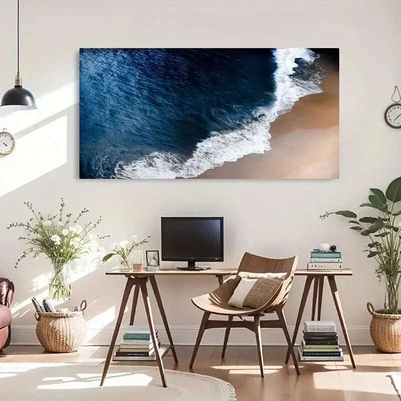 Blue Ocean Waves Natural Décor Wall Art Canvas Office Home Room Framed 120x60cm - Bella Home Decor