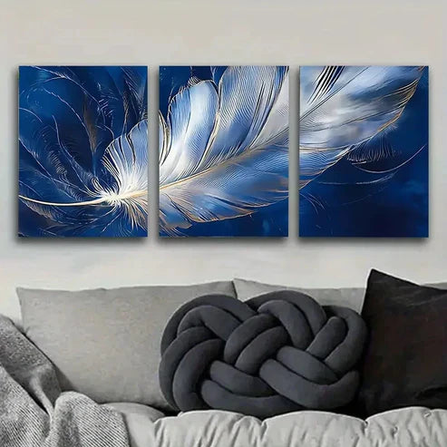 3pcs Delicate Feather Wall Art Set Canvas Unframed - High Quality Print 100% Australian Made Wall Canvas - Bella Home Decor