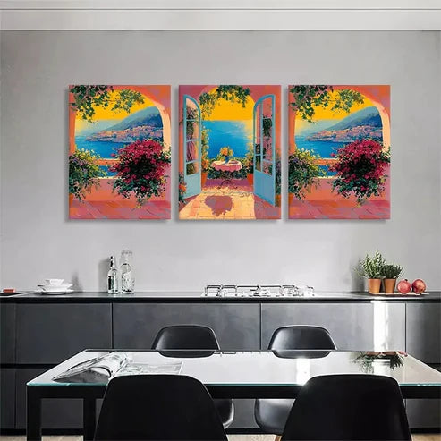 3pcs Mediterranean Seaside View Coastal Perfect Art Set Canvas Unframed - High Quality Print 100% Australian Made Wall Canvas
