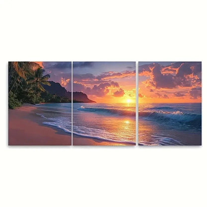 3pcs Tropical Sunrise Seascape Hawaiian VN Wall Art Set Canvas Framed 60x90cm - High Quality Print 100% Australian Made Wall Canvas Ready to Hang