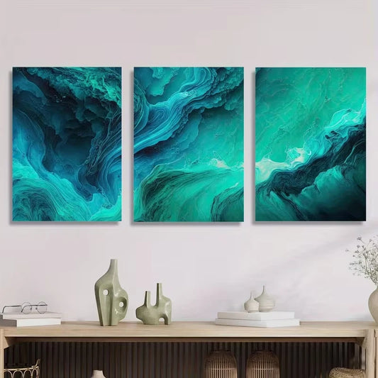 3pcs Blue-Green Water Design Metal Print Ready to Hang Art